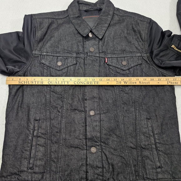 Levis Denim Jacket Thermore Large Black Trucker Snaps Insulated Lined Jean - Picture 8 of 9